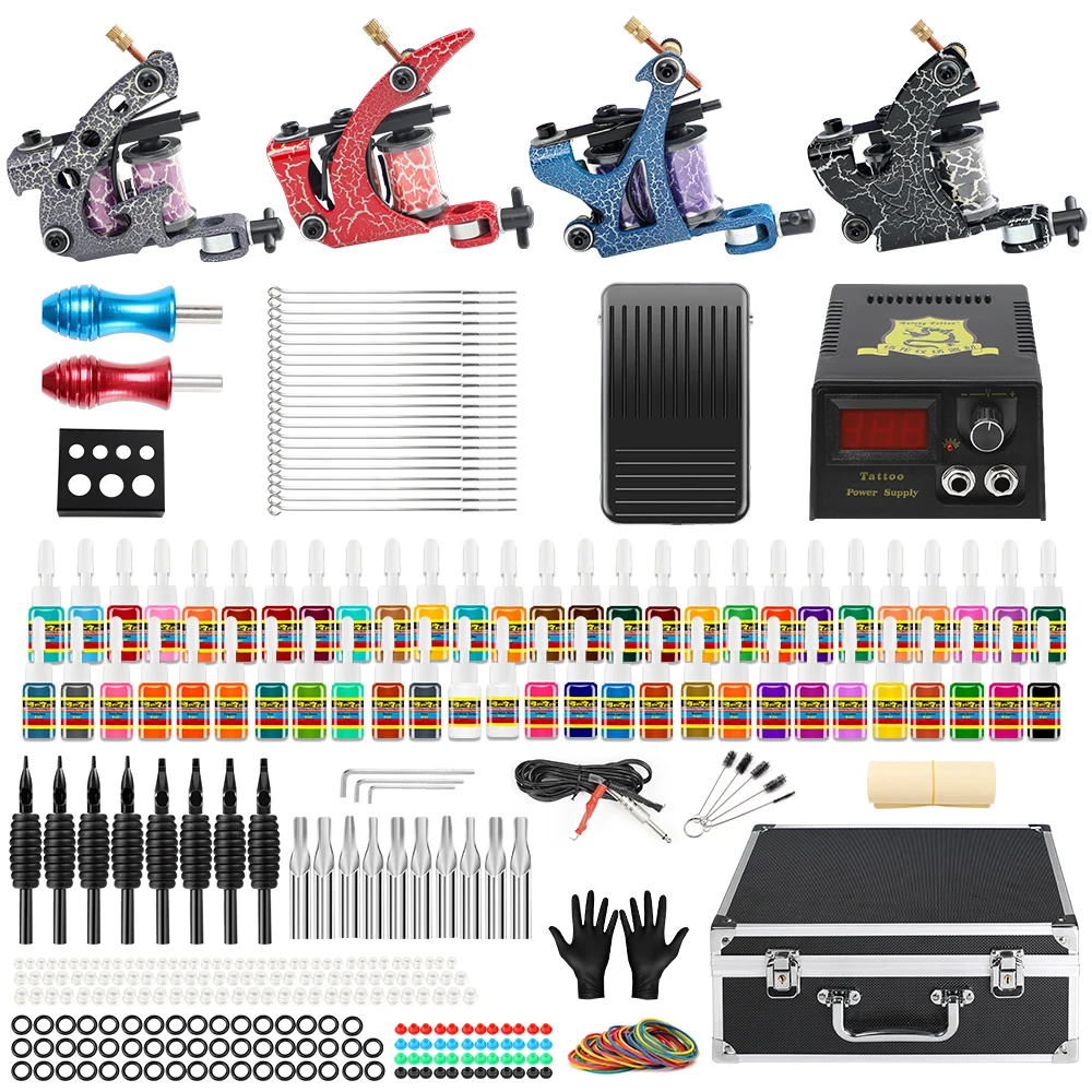 Татуировки Профессиональный Полный комплект татуировки для начинающих 4 профессиональная машина 54 набор чернил иглы блок питания ручка чехол для переноски TK456