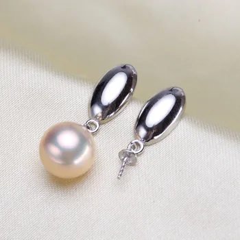 

Oval Shape Pearl Earrings Findings S925 Sterling Silver Drop Pearl Earrings Settings Silver Color 3Pairs/Lot Simple&Elegant