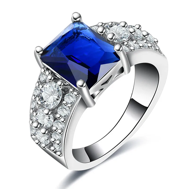 MJARTORIA Trendy Rings 3 Rows Square Blue Glass Stone Woman's Ring
