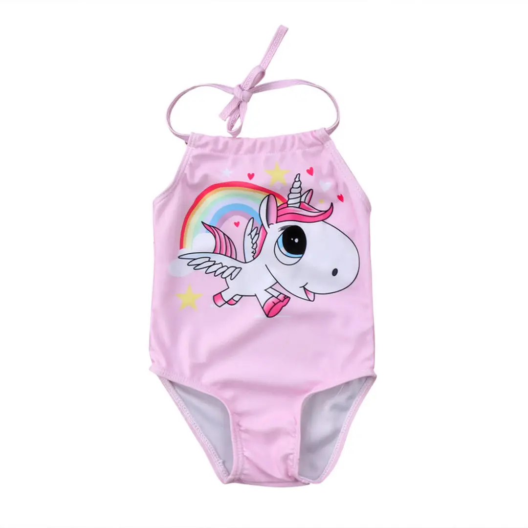 Купальник-бикини с единорогом для новорожденных, купальный костюм, пляжная одежда для маленьких девочек, летняя одежда без рукавов для детей 0-24 лет - Цвет: Розовый
