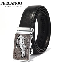 

FEECANOO Designer Belts Men High Quality Male Genuine Leather Strap Luxury Famous Brand Logo Crocodile Silver Gold Ceinture Homm