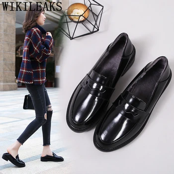 

Women Casual Shoes Leather Shoes Women Winter Shoes Women Thick Heel Designer Shoes Low Heels Chaussures Femme Bayan Ayakkabi
