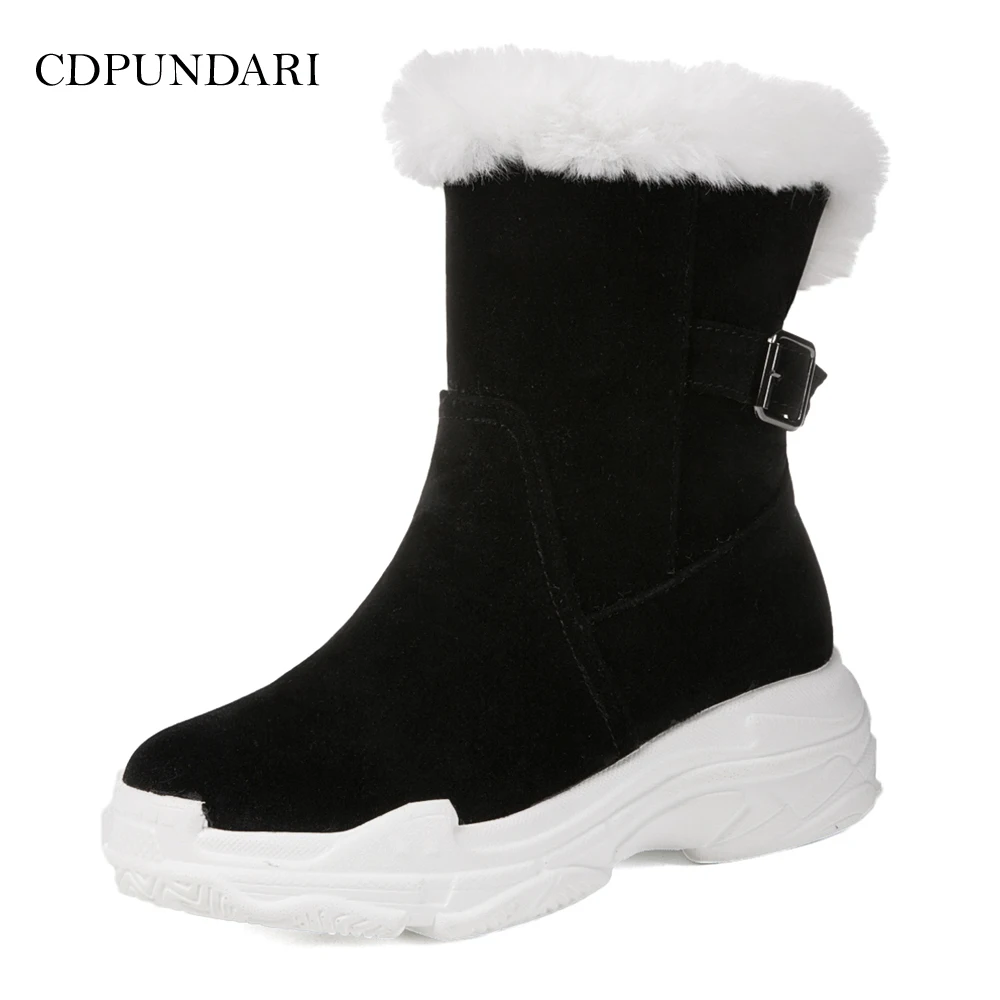 Goede CDPUNDARI Flock Pluche Snowboots vrouwen enkellaars Dames Platte Platform Winter laarzen schoenen vrouw