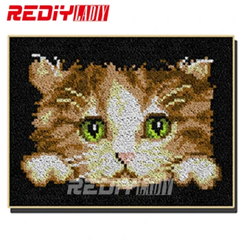 

DIY Carpet Rug Latch Hook Kits Acrylic Yarn Embroidery Floor Mat Sad Kitten Pre-Printed Canvas Wall Hanging Modern Art Crafts