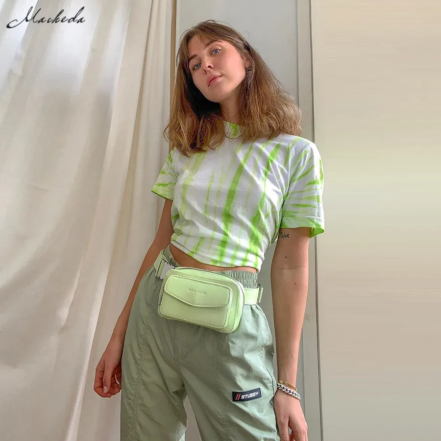 

Macheda Fashion Slim Short Sleeve T Shirt Women Summer Wild O Neck Striped Print Cropped Top Casual Basic Tee 2019 New