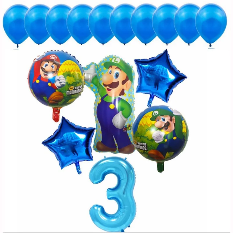 16 шт/лот мультфильм Супер Марио детский день рождения украшение воздушный шар для Бэйби Шауэр Вечеринка день рождения игрушка набор - Цвет: blue Mario 3 16pcs