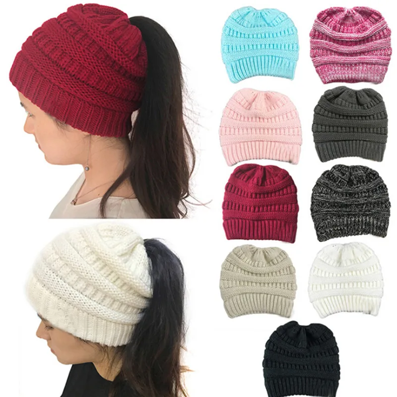 Winter Hat For Women Knit Hat Ponytail Beanie Crochet Knit Cap Female Beanies Warm Caps