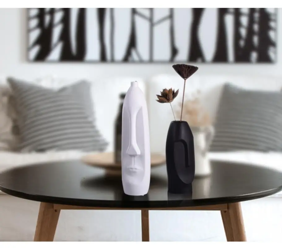 2019 Newes tModern creative ceramic vase decoration indoor home decoration For Black-and-white head