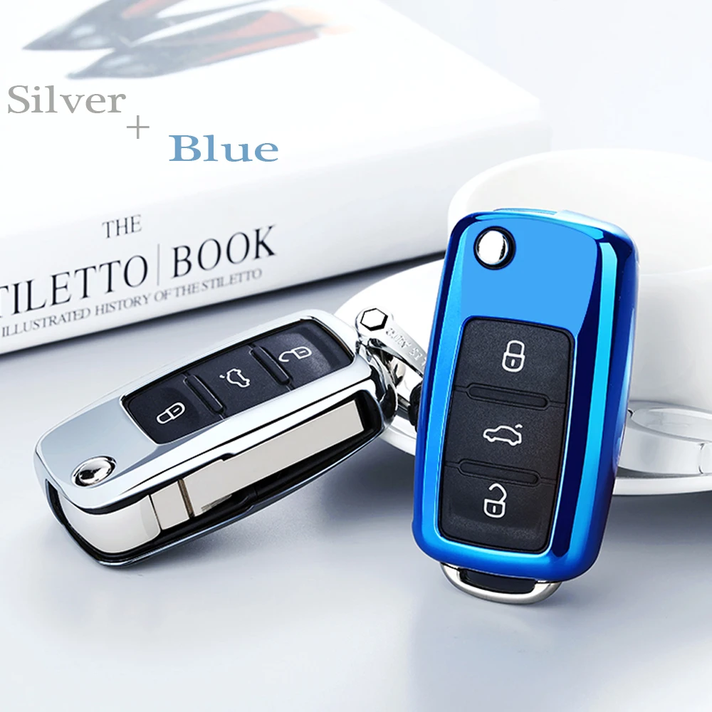 

New TPU Soft shell key case cover For VW Golf Bora Jetta POLO GOLF Passat Touran Ibiza Leon Octavia Metal snap Braided keychain