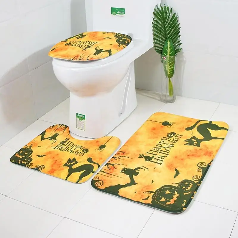 

3pcs/set Halloween Non-Slip Bath Mat Waterproof Doormat Xmas Snowman Christmas Tree Floor Rug Carpet Floor Mat Home Decor