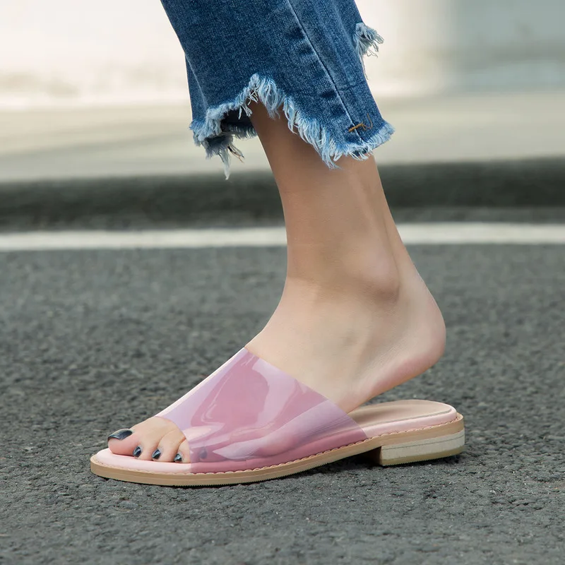 FUN Two Tone Новинка; летние шлепанцы, новинка, модный, из ПВХ, прозрачный Для женщин шлепанцы для использования вне помещений; с открытым носком; пикантные женские туфли на плоской подошве