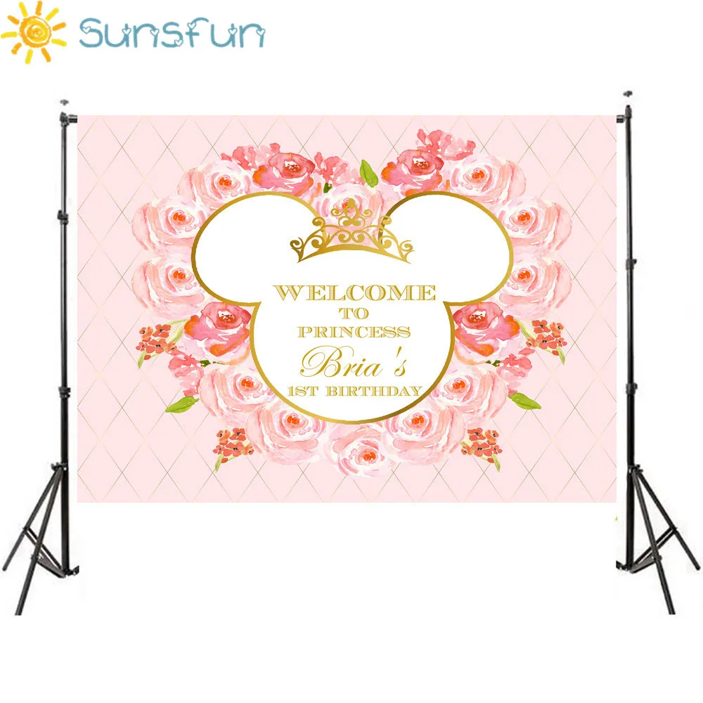 

Sunsfun 7x5FT Cartoon Pink Floral Newborn Custom Photography Studio Backgrounds Birthday Baby Shower Photo Backdrops 220x150cm
