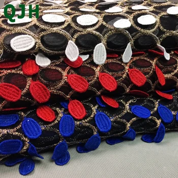 

Fashion Round-spot Events Flowers Dynamic Lace fabrics Gold Silk Embroidery African Net Mesh Lace Cloth DIY Wedding Dress fabric