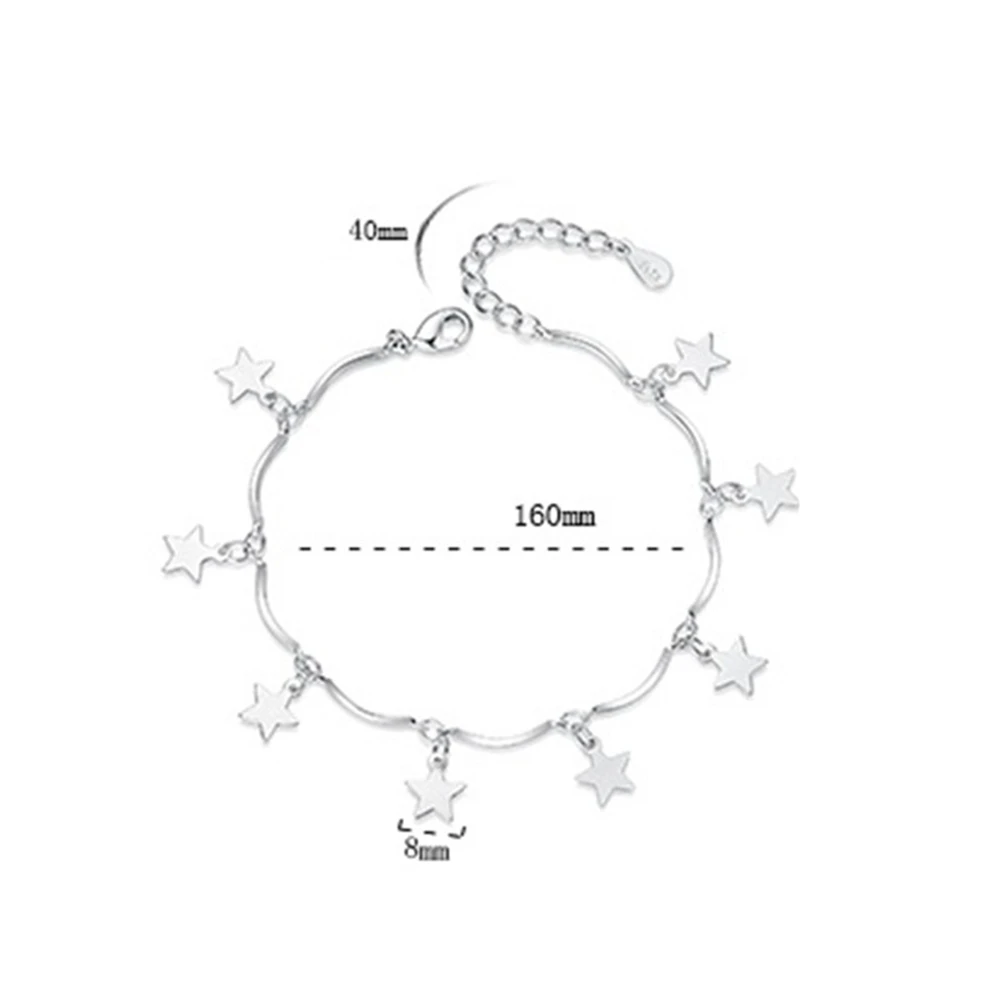 Простой серебряный браслет со звездами, брендовые ювелирные изделия, Серебряный пятиконечный женский серебряный браслет, женский подарок, роскошная Мода 16+ 4 см