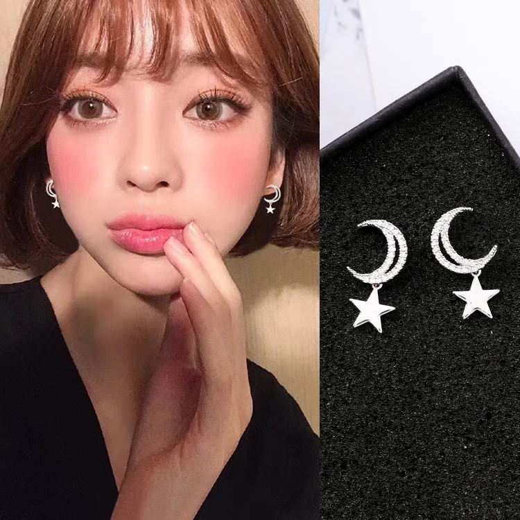 

S925 Sterling Silver CZ Cubic Zircon Crystal Star Stud Earrings Japan and Korea Style Earring for Women Wedding Bride Jewelry