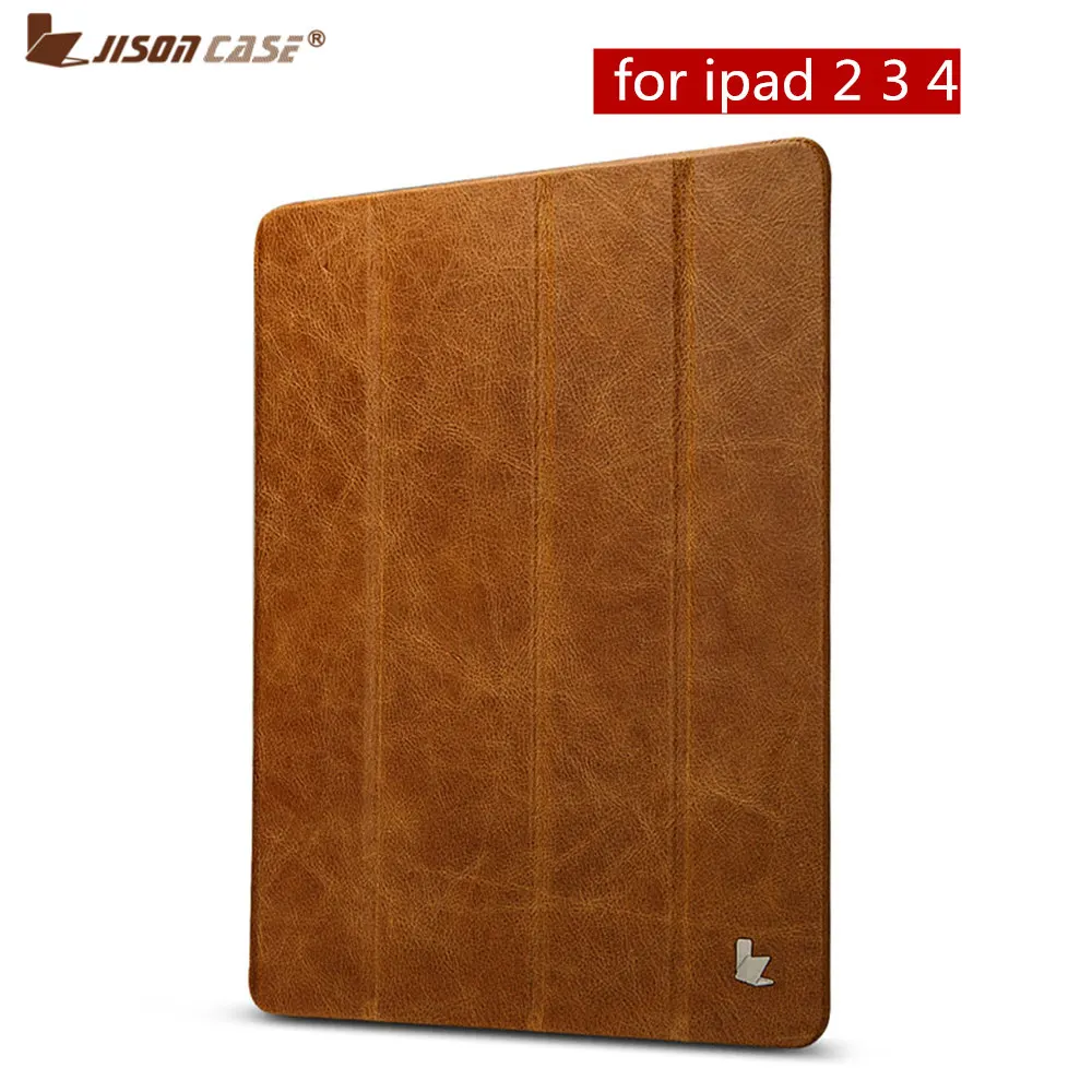 Comprar Jisoncase cuero genuino caso para el iPad 2 3 4 Flip casos de lujo Slim plegable Folio cubierta inteligente despierta para iPad 9,7 \
