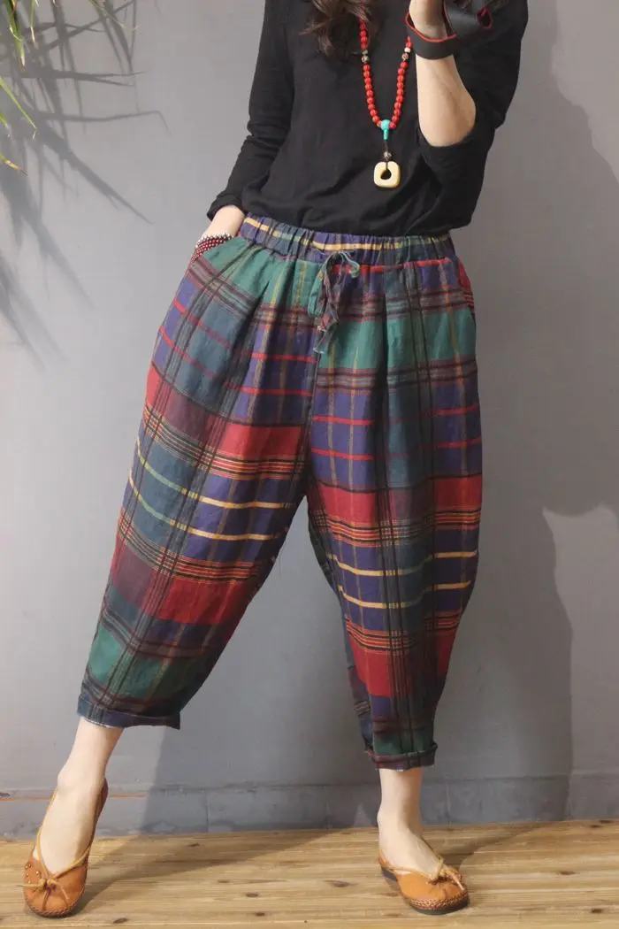 Max LuLu роскошные летние корейские Панталоны женские льняные уличные женские эластичные широкие брюки шаровары свободные повседневные клетчатые брюки