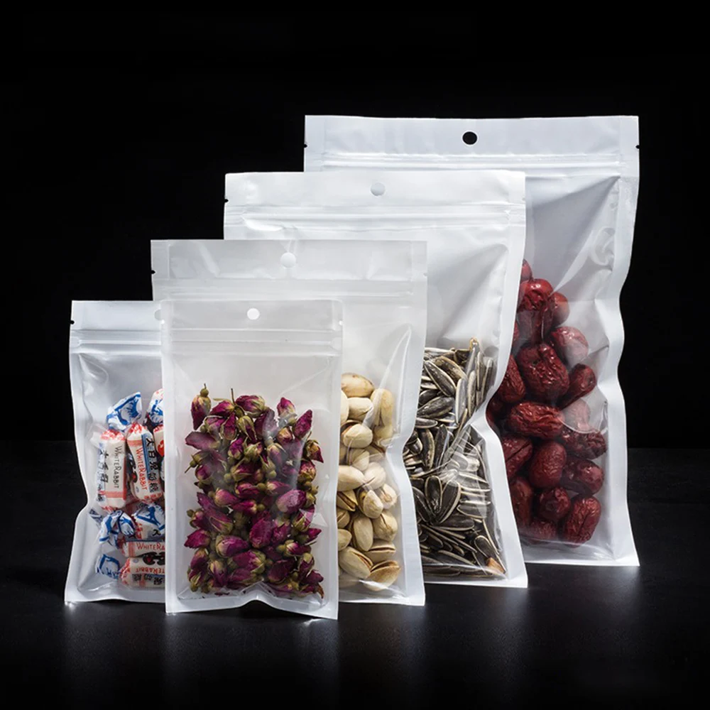 

200pcs/lot Clear/White Resealable Plastic Bag Self Seal Poly BagReclosable Zipper Ziplock Plastic Package Bags with Hang Hole