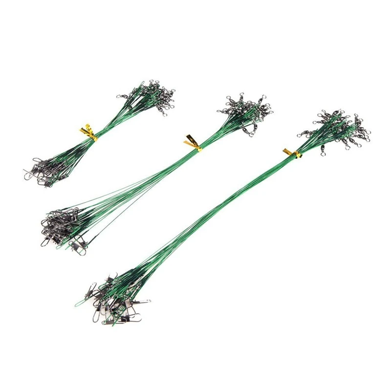 

72pcs Green Fishing Lure Line Trace Wire Leader Swivel Tackle Spinner Shark Spinning 15/20/28cm