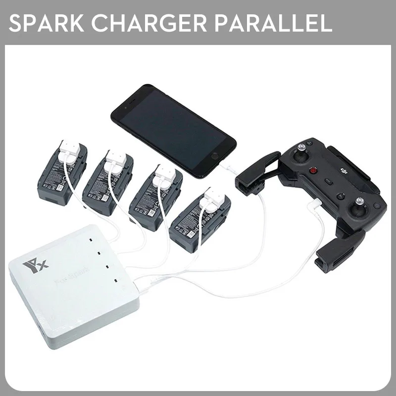 

Brand 6 In 1 Spark Battery Charger Hub Parallel Dual USB Remote Intelligent Multi Charging For DJI Spark Drone