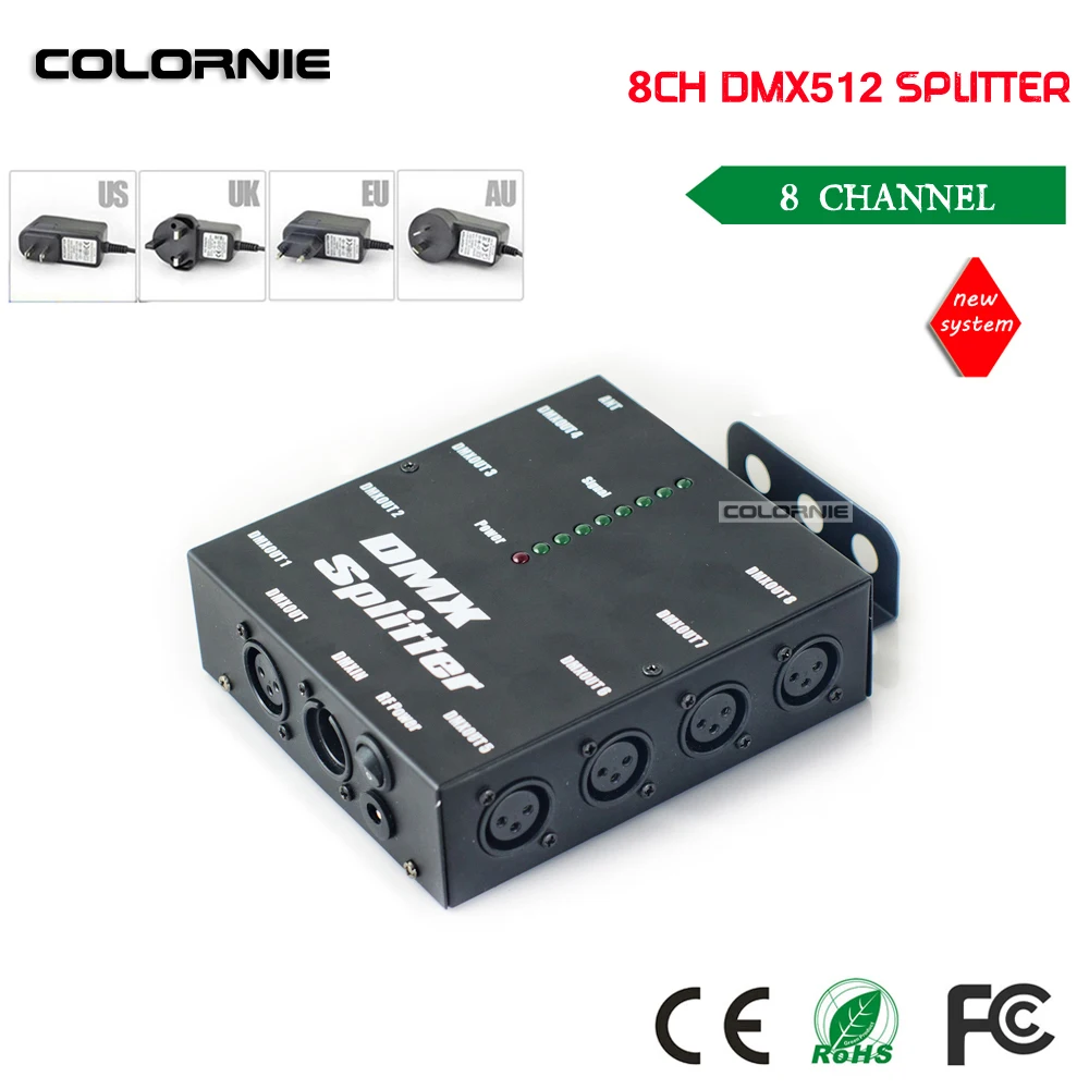 Горячая Распродажа DMX 8 канала DMX Splitter DMX512 свет прожекторов усилитель сигнала Splitter 8 способ DMX Дистрибьютор