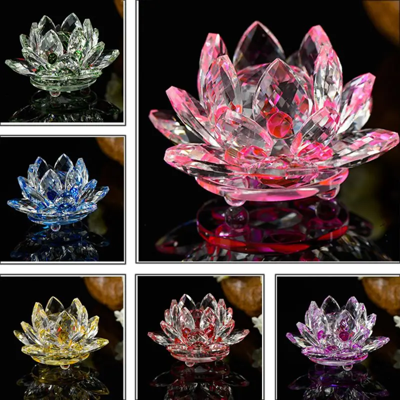 Crystal Lotus Flower Figurine Feng Shui Home Decor Ornaments with Gift