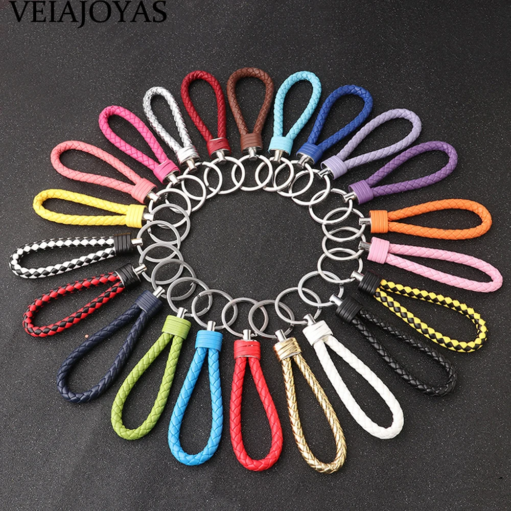 17 Colors Handmade PU Leather Strap Key Chains Weave Rope Key Rings Car Keychain Woven Cord Key