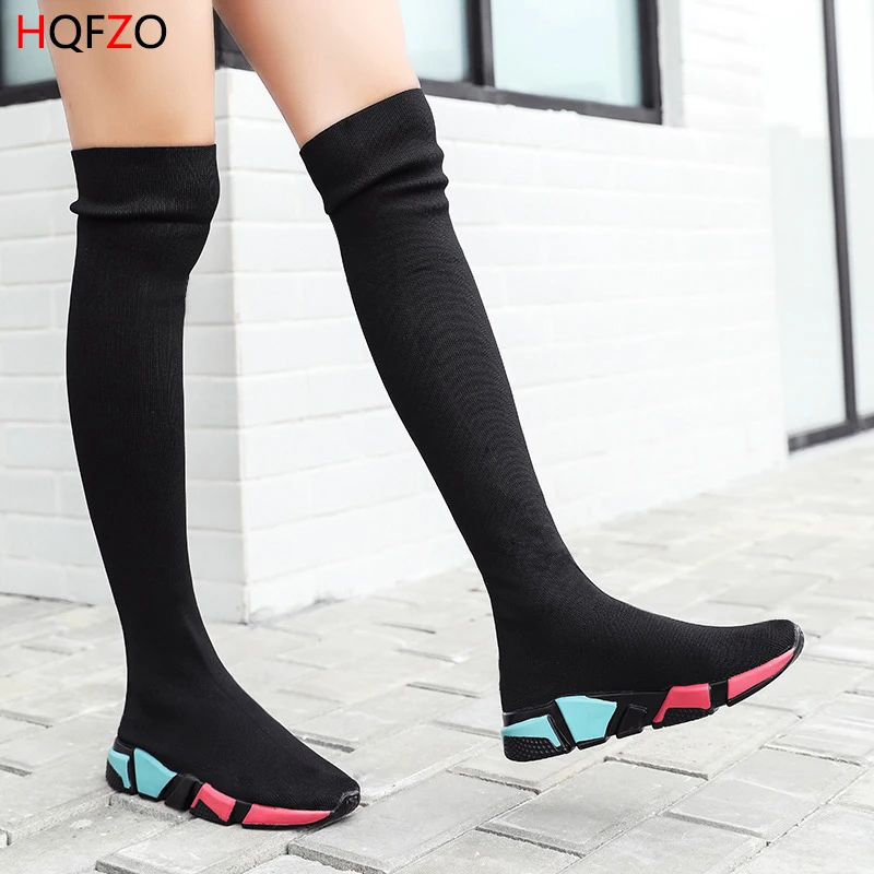 black thigh high sock boots