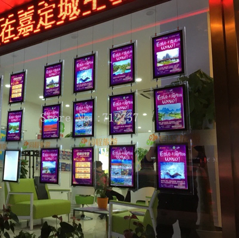 A4 Vertical Acrylic Frame LED Window Display Hanging Light box Signs