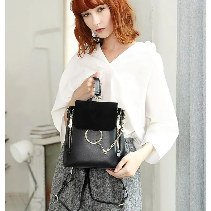 

LOEIL Leather bags fashion exquisite ring shoulder bag scrub leather backpack retro shoulder bag