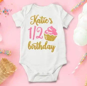 

personalized pink glitter half first birthday bodysuit onepiece cake smash vest top Tutu toodles Outfit Set party favors