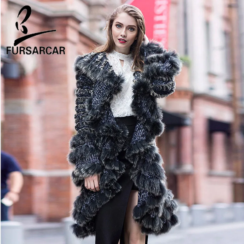 FURSARCAR 2018 новая осенняя и зимняя трикотажная куртка с мехом кролика рекс