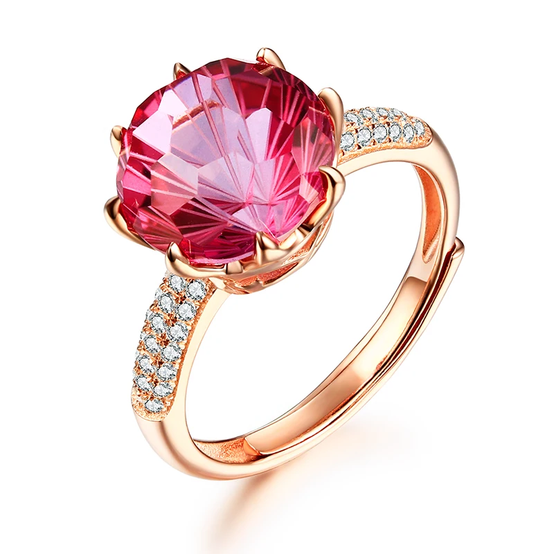 

Natural Pink Topaz gemstone women Rings jewelry 925 Sterling Silver gold plated Round football Cut flower Wedding jewellery