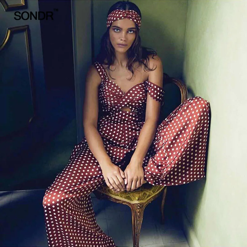 SONDR Polka Dot Hollow Out Women Jumpsuits High Waist Sleeveless Off Shoulder Female Jumpsuit Summer Sexy Fashion 2019 SONDR Polka Dot Hollow Out Women Jumpsuits High Waist Sleeveless Off Shoulder Female Jumpsuit Summer Sexy Fashion 2019