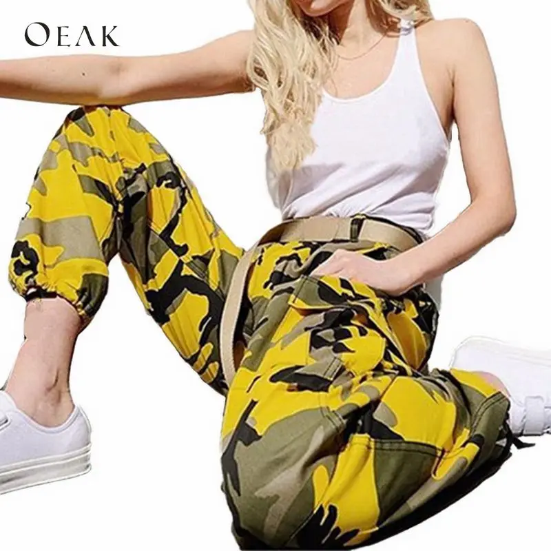 

OEAK 2019 High Waist Camouflage Print Pants Women Fashion Military Trousers Casual Loose Jogger Camo Cargo Pants Streetwear