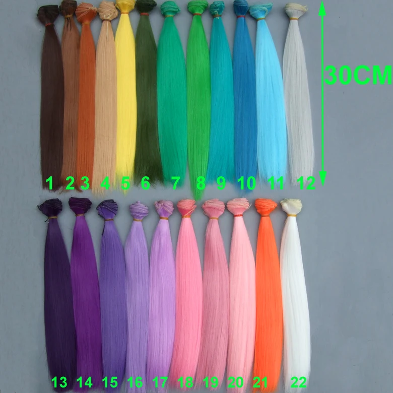 

30cm*100cm doll hair Pink white green blue browncolor orange yellow color straight BJD doll trees diy doll wigs