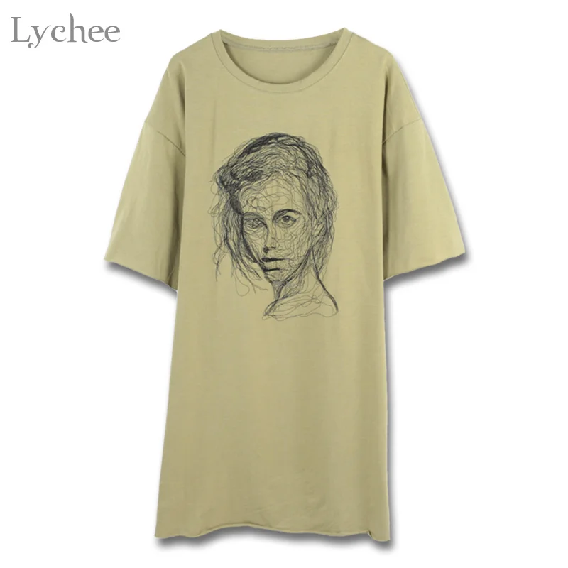 Lychee милое летнее женское платье эскиз печати повседневные свободные футболки с