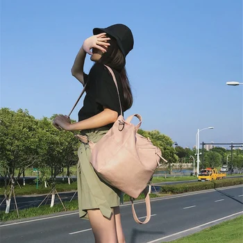 

Female Shoulder Bags Pink Preppy Style High Capacity PU Square Birthday Gift For Girls Backpacks MINIMALIST 2020 New Knapsack