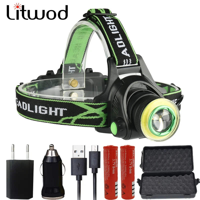 

Litwod z207403 Led Headlamp Headlight 10000LM T6 + COB Micro USB Charger Head Lamp Portable Light Torch Lantern for Camping