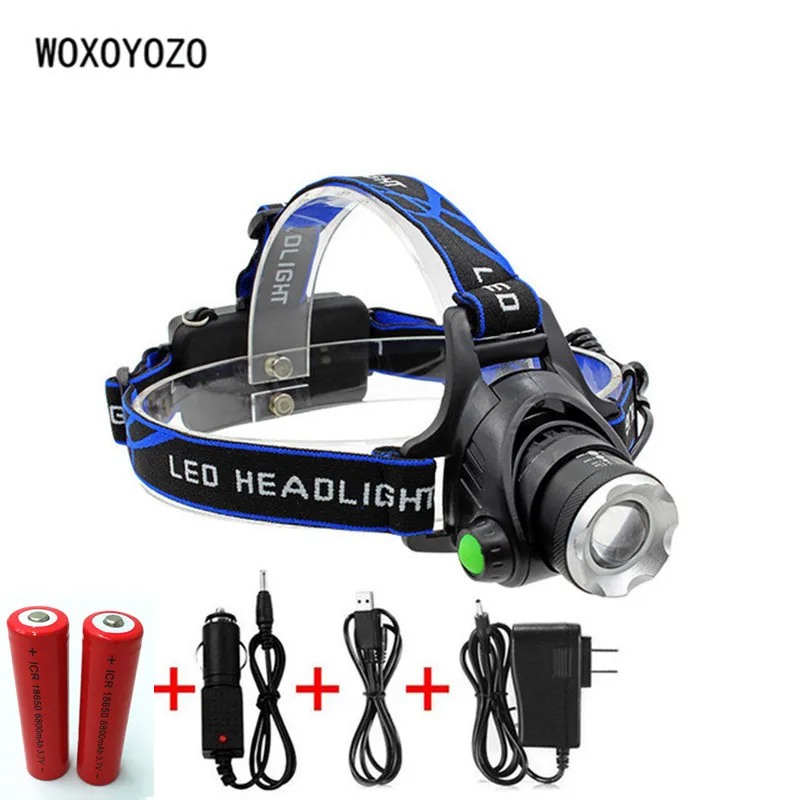 Powerful CREE XML T6 headlights headlamp Zoom waterproof 18650 rechargeable battery Led Head Lamp Bicycle Camping