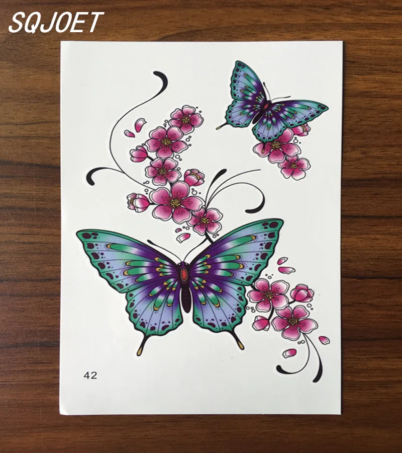 The three-dimensional multicolored butterfly and petals have a temporary 3D tattoo of 12X19CM | Красота и здоровье