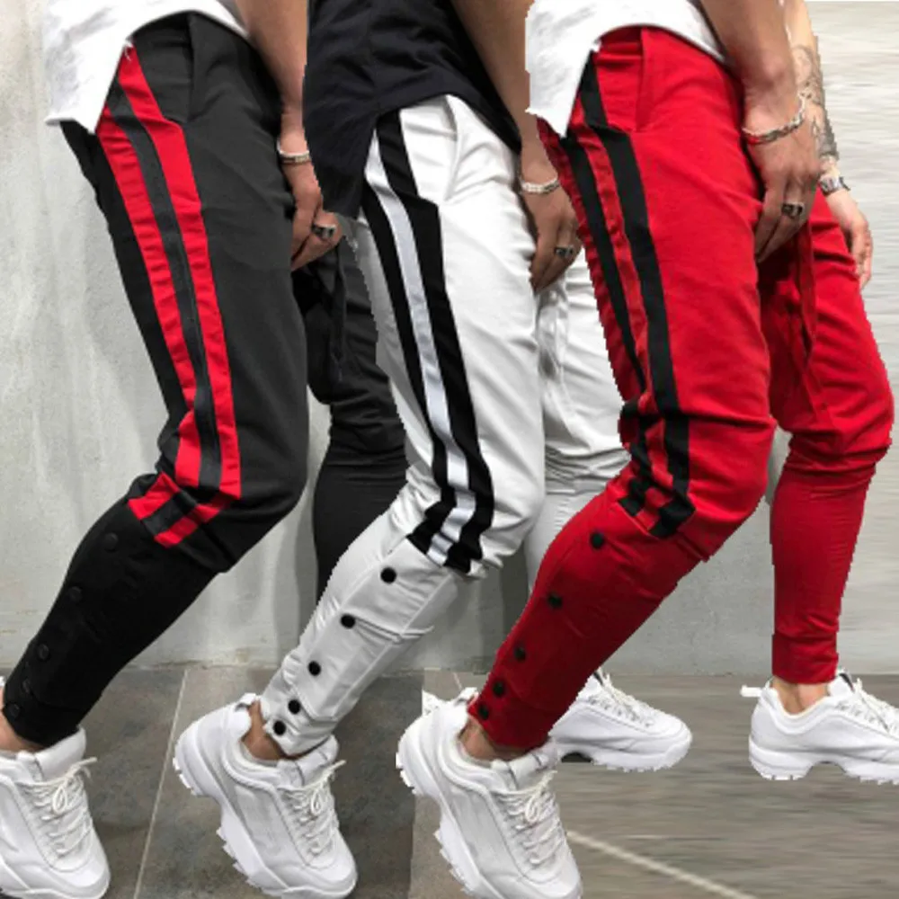 

2019 new style hot sales Fashion Men's Casual Solid Loose Patchwork Button Sweatpant Trousers Jogger Pant high quality sales