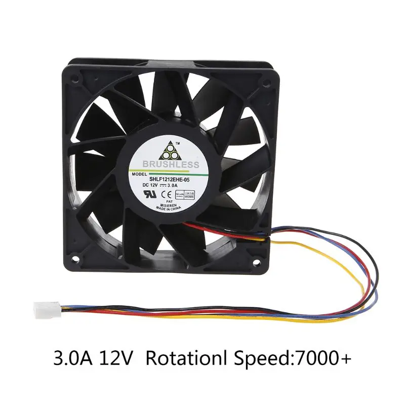 7000RPM Miner Cooling Fan 12038 12V 3A Dual Ball Bearing Brushless 4-Wire PWM Temperature Control Radiator Air Cooler