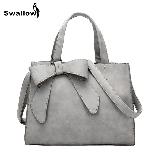 SWALLOW Winter Scrub Bow-Knot Leather Bags Handbags Women Famous Brands Bow Shoulder Bags Women Luxury Designer Bag Ladies