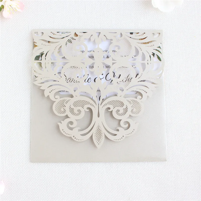 

Envelopes wedding invitation laser cutting card pocket soft pink light grey offer customized printing supply 50pcs