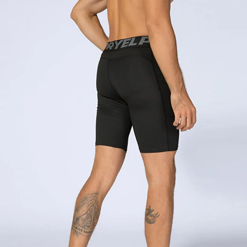 Брендовые новые мужские спортивные тренировочные шорты для спортзала с карманом для телефона, облегающие шорты для фитнеса, однотонные спортивные беговые колготки 3XL