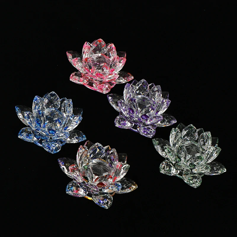 Crystal Lotus Flower Crafts Glass Paperweight Fengshui Ornaments
