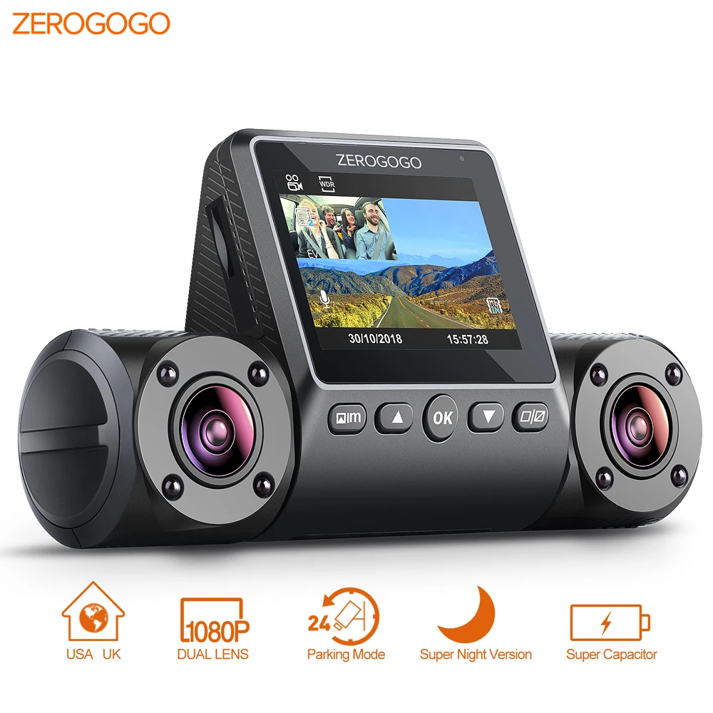 

ZEROGOGO R2 Dual Lens Dash Camera Dual 1080P Dash Cam Full HD Car DVR Video Camera Super Night Vision Parking Mode Capacitor WDR
