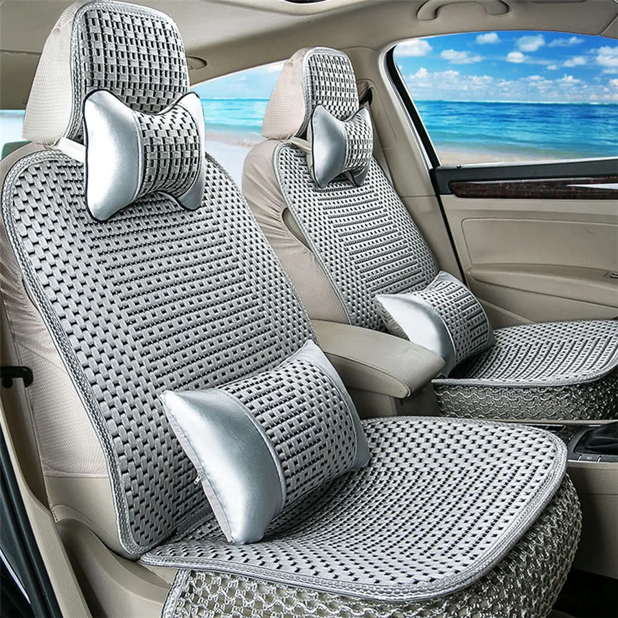 

Universal Fit 5 Seats Car Breathable Ice Silk Woven Car Seat Covers Protector Adjustable Removable Auto Seat Cushions