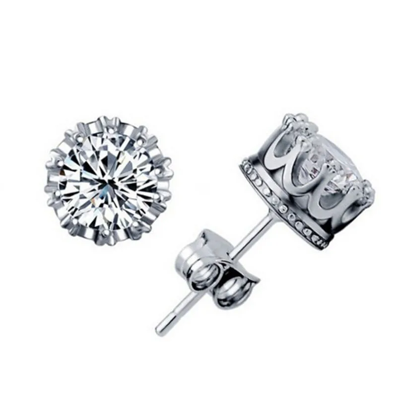 

Fashion Crown Gold-color Jewelry 6mm 2 Carat AAA Cubic Zirconia Small Stud Earrings for Women